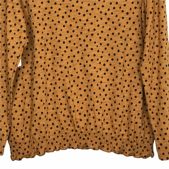 Old Navy Long Sleeve Lettuce Hem Top Gold Black Polka Dot Medium‎ - Picture 7 of 12